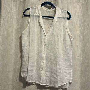 Equipment Femme white linen sleeveless collared button down